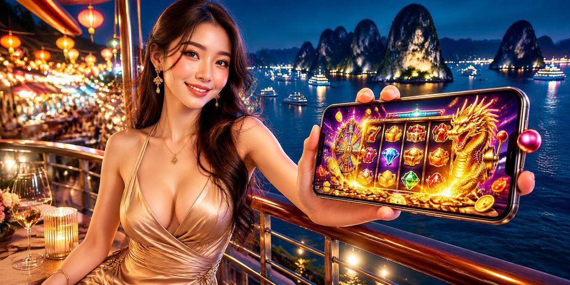 Người chơi slot game tại chợ đêm Hạ Long Bay với không khí sôi động về đêm